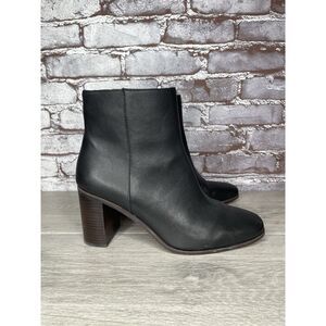 Madewell Brenner Black Brown Leather Block Heel Booties Zip Boots Women 9.5M US